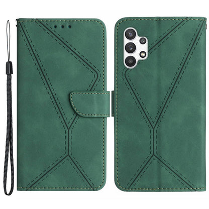 HT05 PU Leather Case for Samsung Galaxy A32 4G (EU Version) Imprinted Line Wallet Stand Skin-touch Cover