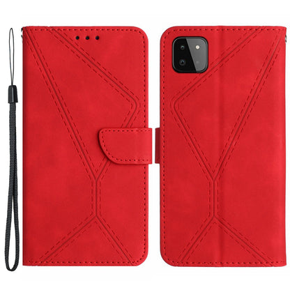 HT05 Skin-touch Phone Case for Samsung Galaxy A22 5G (EU Version) Imprinted Line Wallet Stand Leather Cover