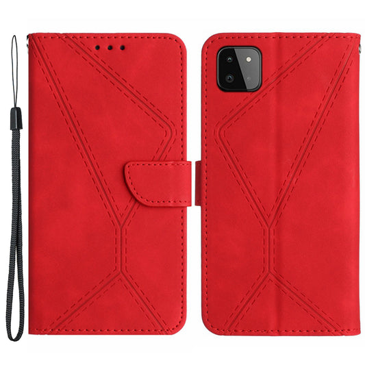 HT05 Skin-touch Phone Case for Samsung Galaxy A22 5G (EU Version) Imprinted Line Wallet Stand Leather Cover