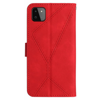 HT05 Skin-touch Phone Case for Samsung Galaxy A22 5G (EU Version) Imprinted Line Wallet Stand Leather Cover