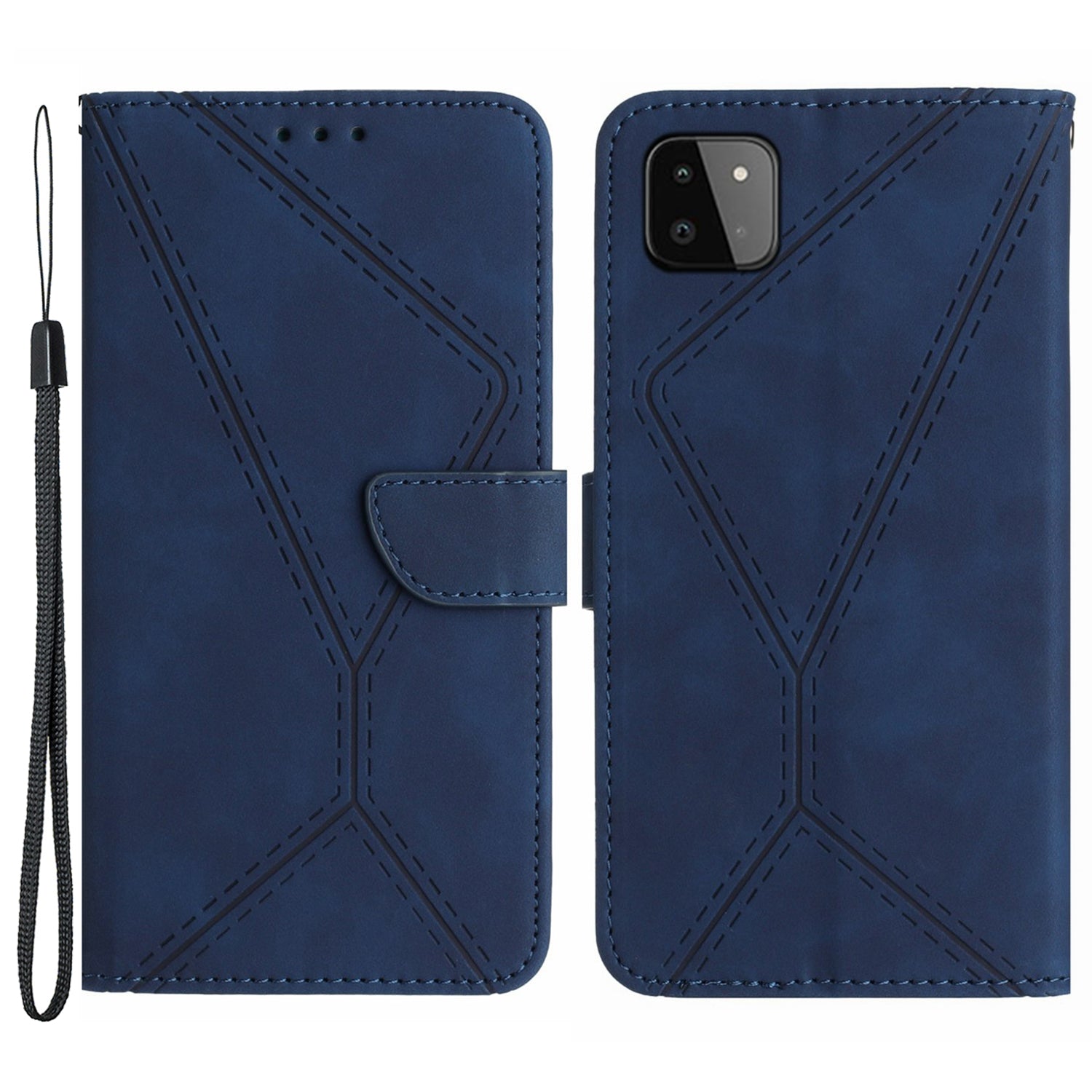 HT05 Skin-touch Phone Case for Samsung Galaxy A22 5G (EU Version) Imprinted Line Wallet Stand Leather Cover
