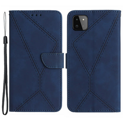 HT05 Skin-touch Phone Case for Samsung Galaxy A22 5G (EU Version) Imprinted Line Wallet Stand Leather Cover