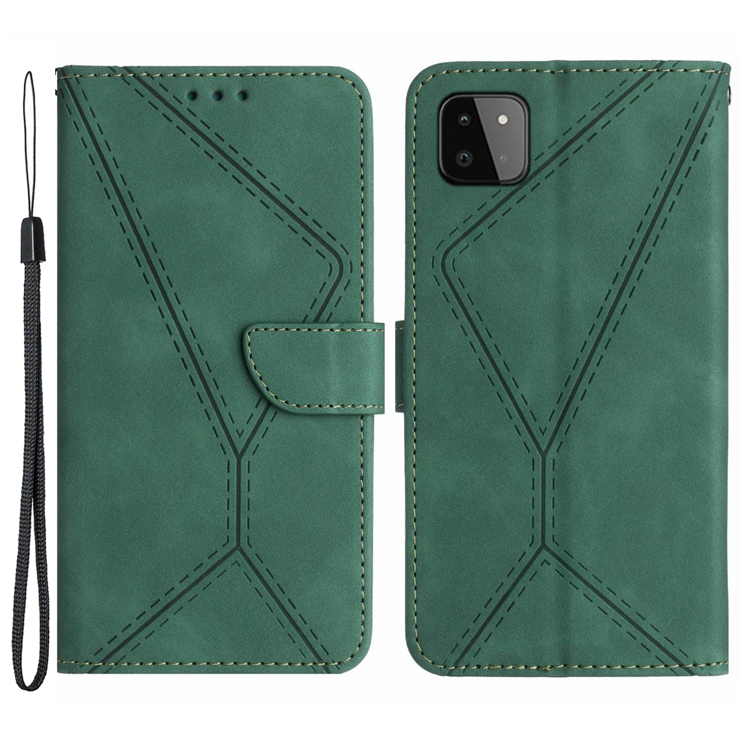 HT05 Skin-touch Phone Case for Samsung Galaxy A22 5G (EU Version) Imprinted Line Wallet Stand Leather Cover