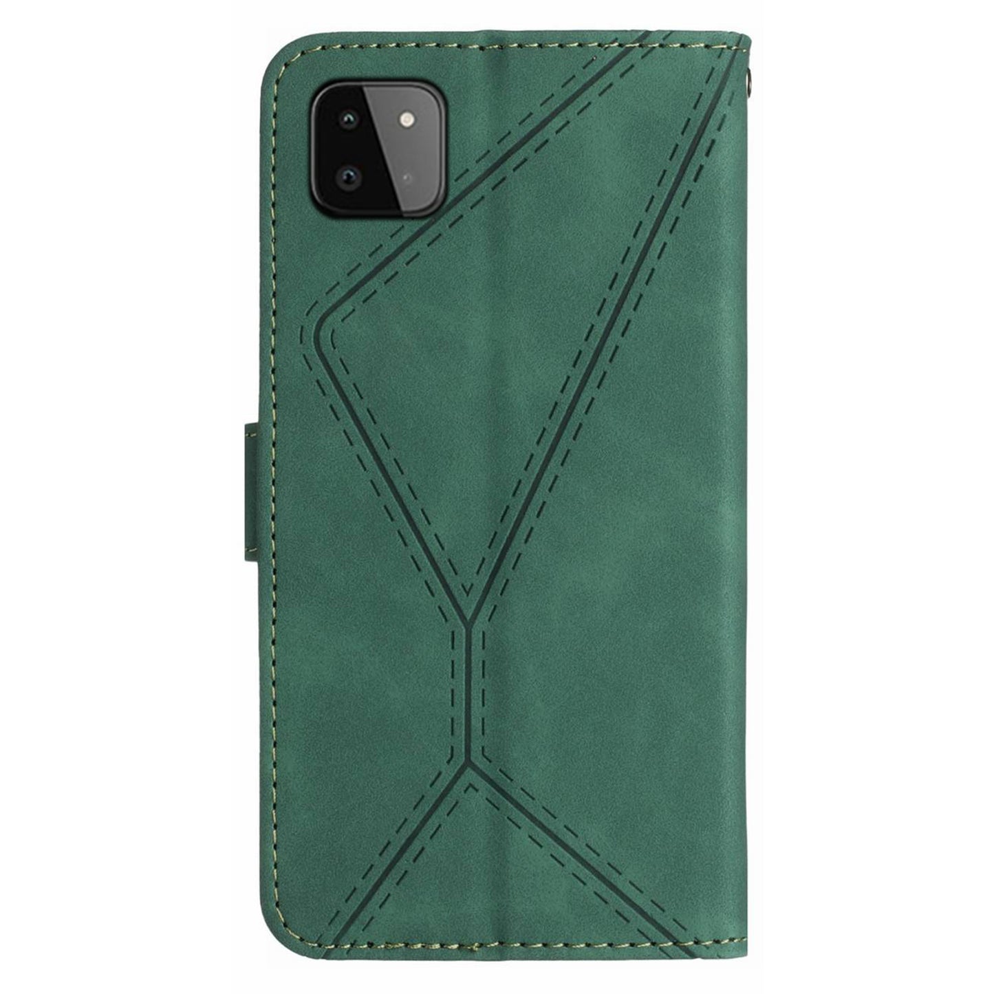 HT05 Skin-touch Phone Case for Samsung Galaxy A22 5G (EU Version) Imprinted Line Wallet Stand Leather Cover
