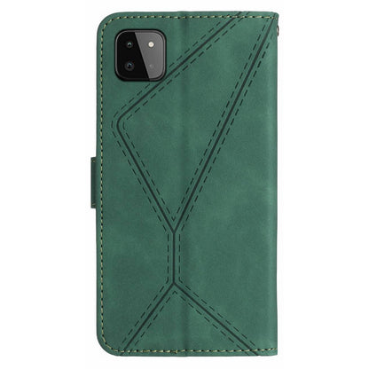 HT05 Skin-touch Phone Case for Samsung Galaxy A22 5G (EU Version) Imprinted Line Wallet Stand Leather Cover
