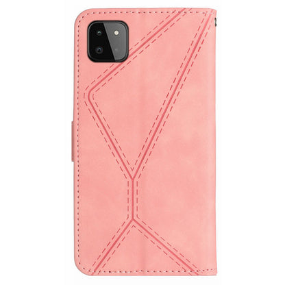 HT05 Skin-touch Phone Case for Samsung Galaxy A22 5G (EU Version) Imprinted Line Wallet Stand Leather Cover