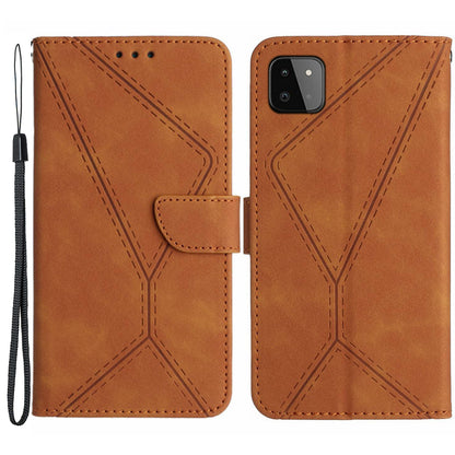HT05 Skin-touch Phone Case for Samsung Galaxy A22 5G (EU Version) Imprinted Line Wallet Stand Leather Cover