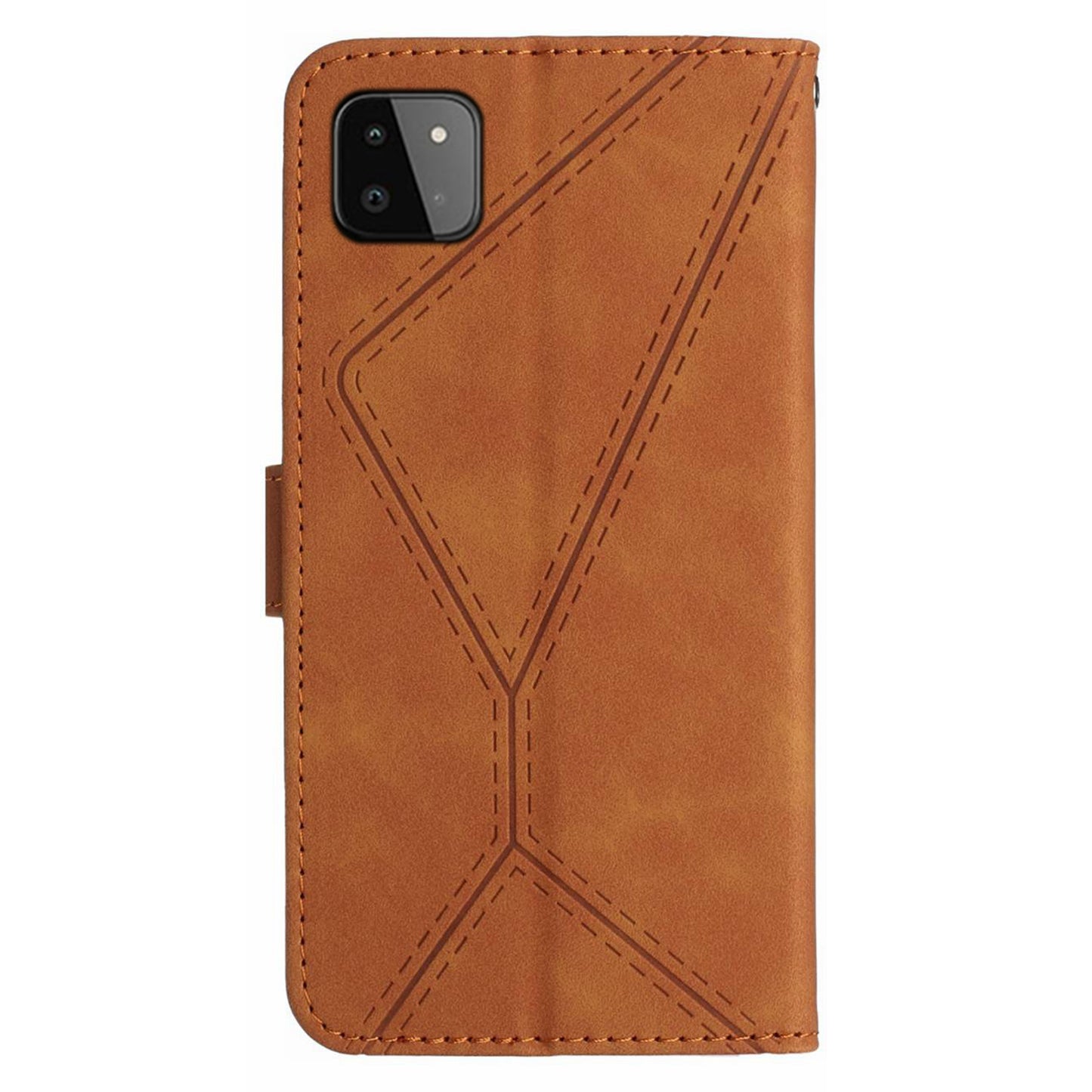 HT05 Skin-touch Phone Case for Samsung Galaxy A22 5G (EU Version) Imprinted Line Wallet Stand Leather Cover