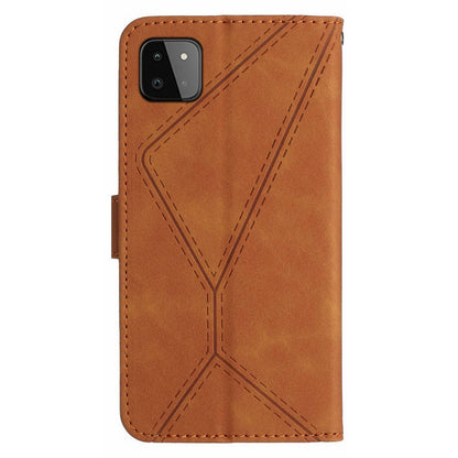 HT05 Skin-touch Phone Case for Samsung Galaxy A22 5G (EU Version) Imprinted Line Wallet Stand Leather Cover