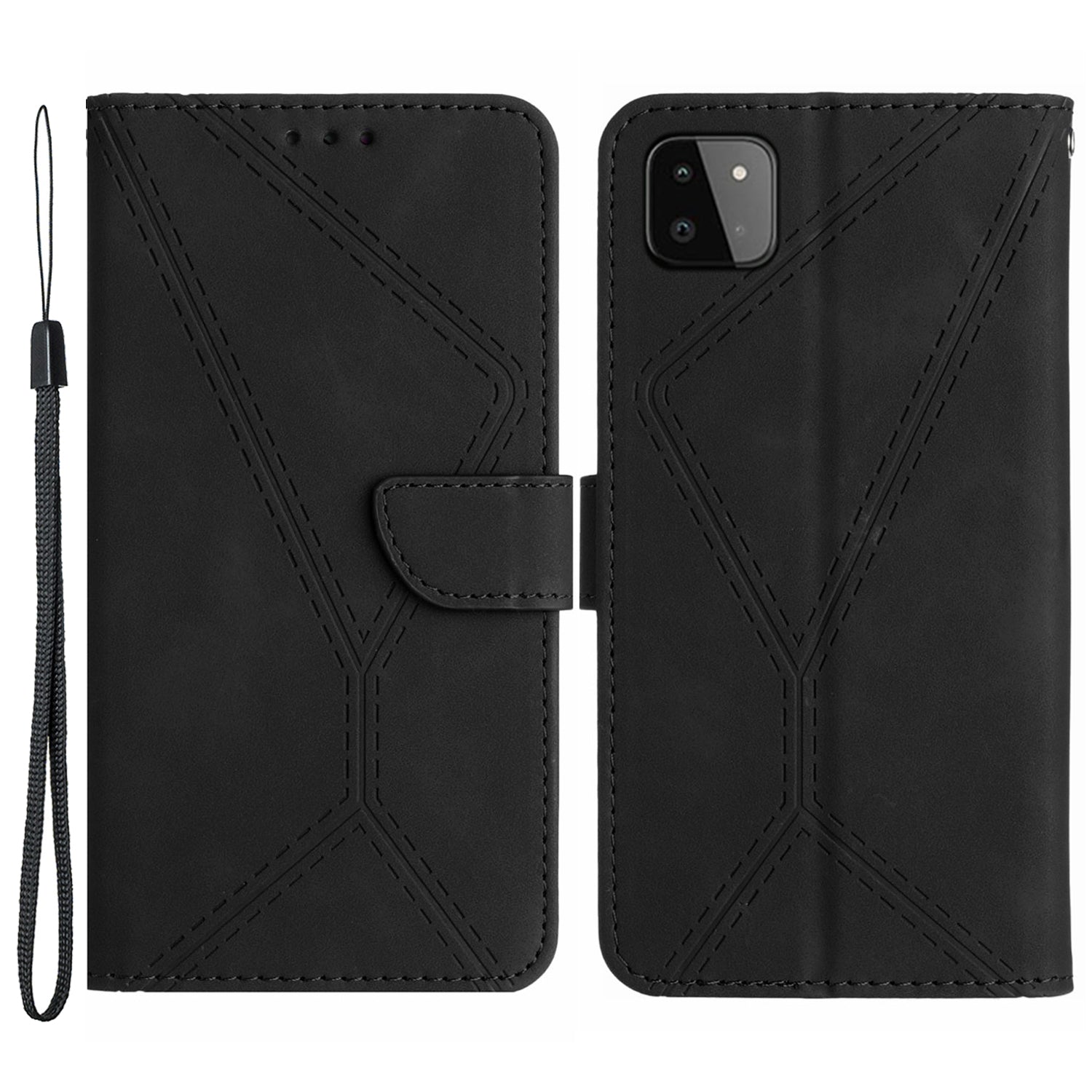 HT05 Skin-touch Phone Case for Samsung Galaxy A22 5G (EU Version) Imprinted Line Wallet Stand Leather Cover