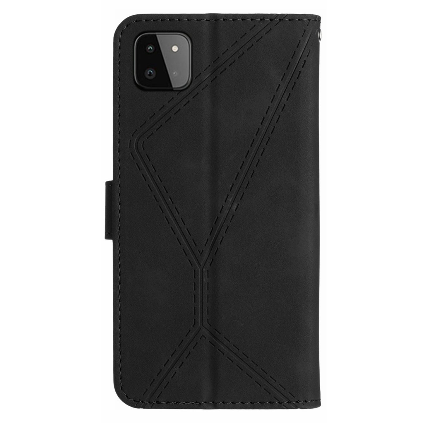 HT05 Skin-touch Phone Case for Samsung Galaxy A22 5G (EU Version) Imprinted Line Wallet Stand Leather Cover