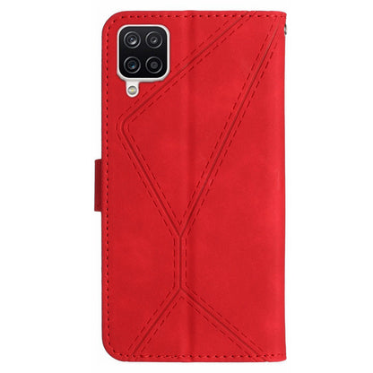 HT05 For Samsung Galaxy A12 / M12 / F12 Imprinted Line Wallet Stand Skin-touch PU Leather Phone Case