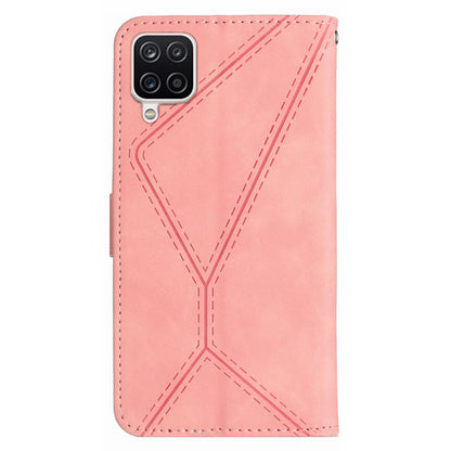 HT05 For Samsung Galaxy A12 / M12 / F12 Imprinted Line Wallet Stand Skin-touch PU Leather Phone Case