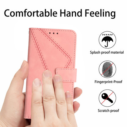 HT05 For Samsung Galaxy A12 / M12 / F12 Imprinted Line Wallet Stand Skin-touch PU Leather Phone Case
