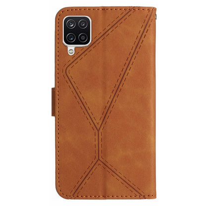 HT05 For Samsung Galaxy A12 / M12 / F12 Imprinted Line Wallet Stand Skin-touch PU Leather Phone Case