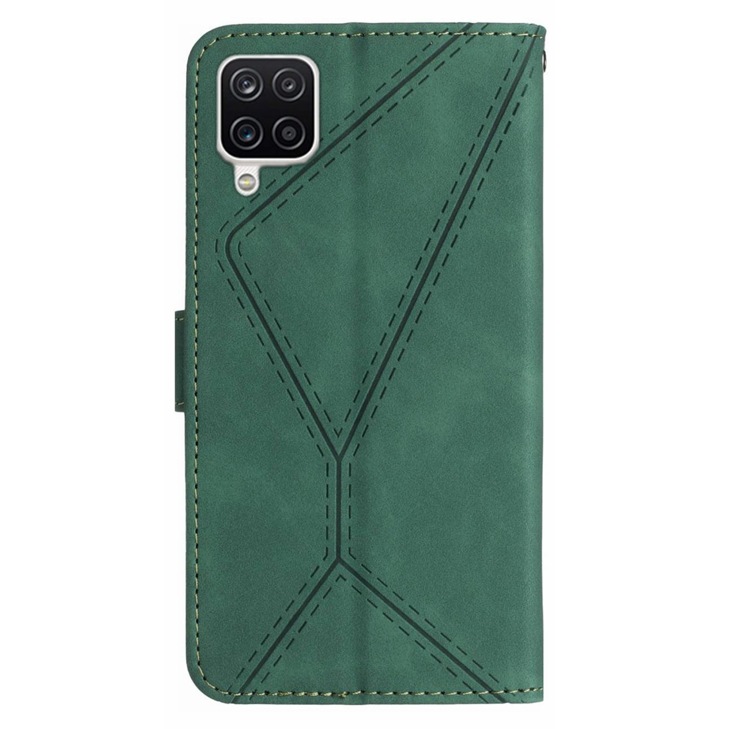 HT05 For Samsung Galaxy A12 / M12 / F12 Imprinted Line Wallet Stand Skin-touch PU Leather Phone Case