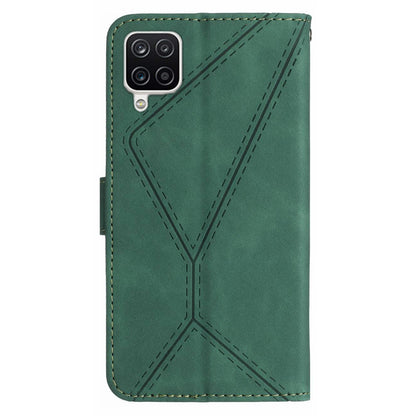 HT05 For Samsung Galaxy A12 / M12 / F12 Imprinted Line Wallet Stand Skin-touch PU Leather Phone Case