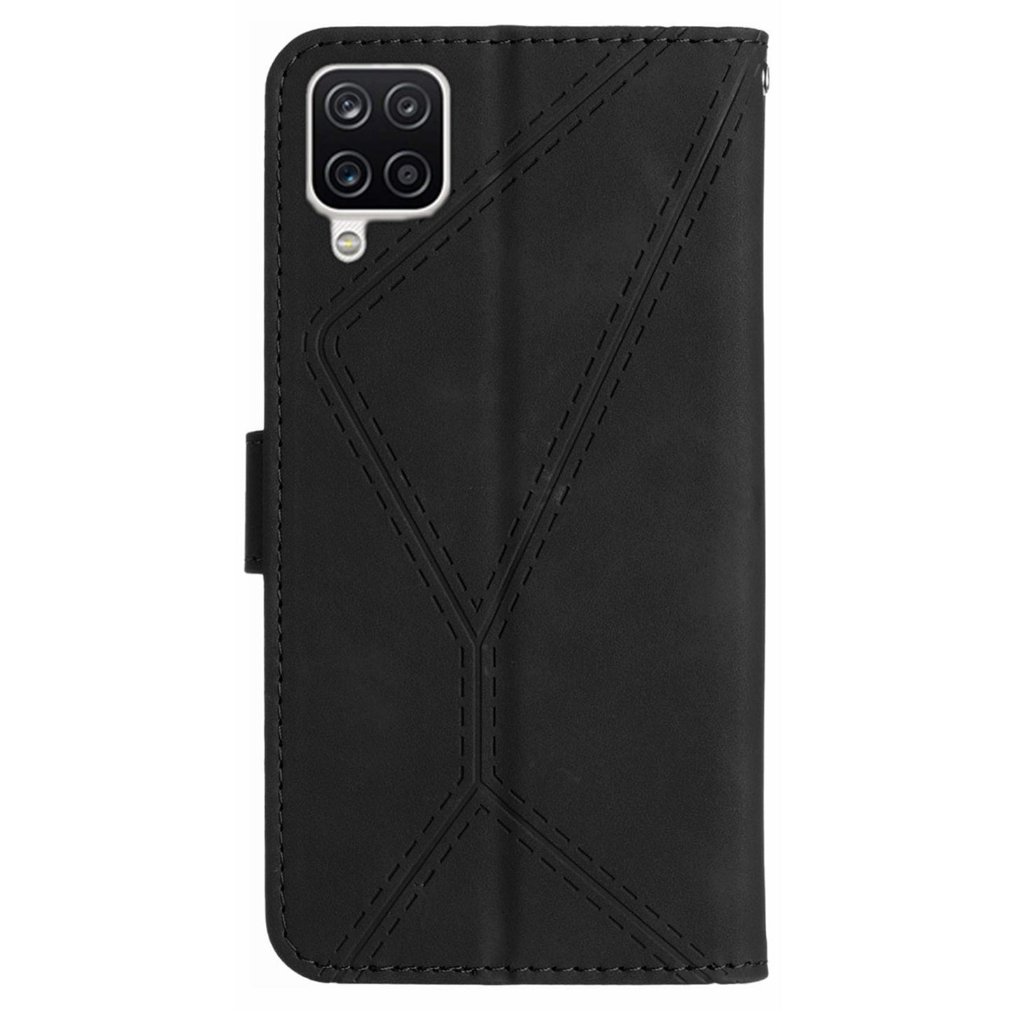 HT05 For Samsung Galaxy A12 / M12 / F12 Imprinted Line Wallet Stand Skin-touch PU Leather Phone Case