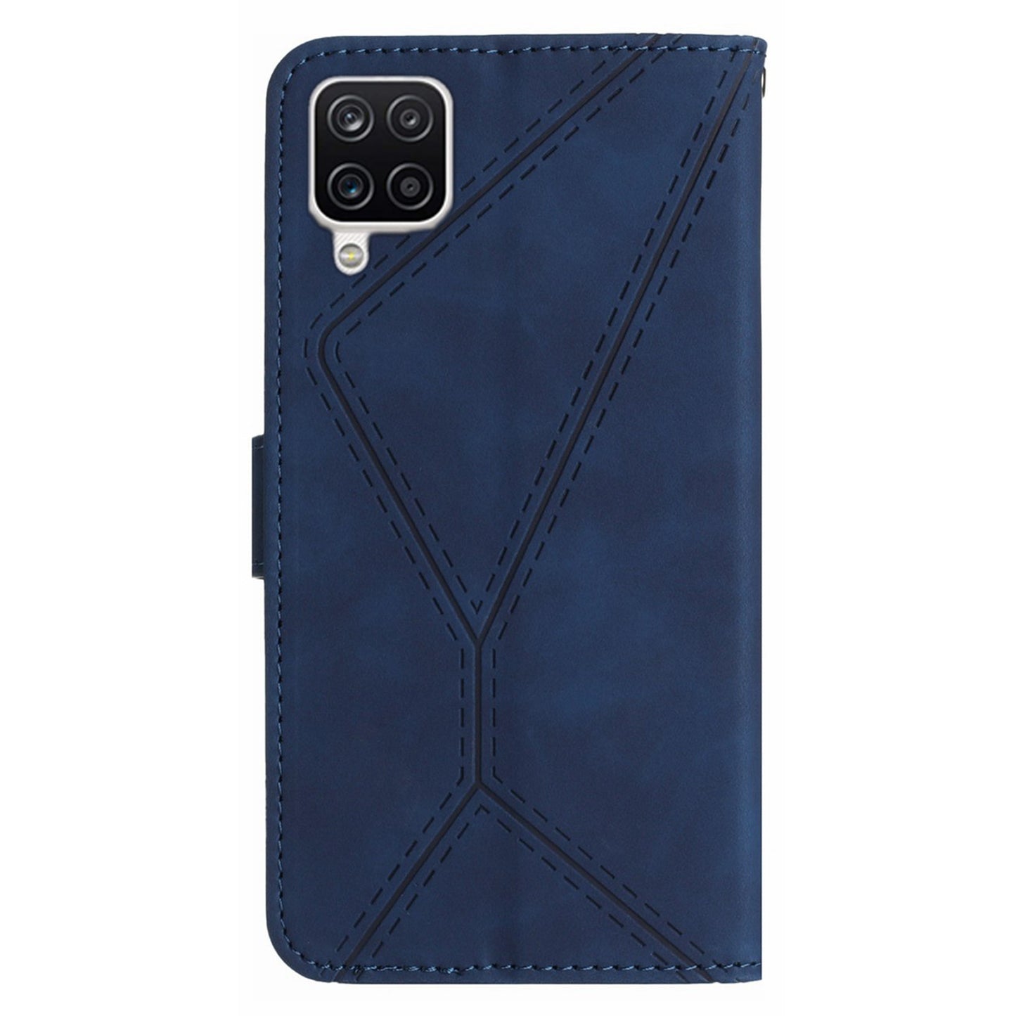 HT05 For Samsung Galaxy A12 / M12 / F12 Imprinted Line Wallet Stand Skin-touch PU Leather Phone Case
