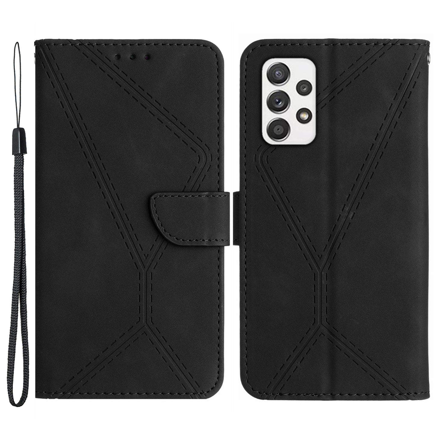 HT05 For Samsung Galaxy A33 5G Cell Phone Wallet Stand Case Imprinted Line Leather Phone Cover