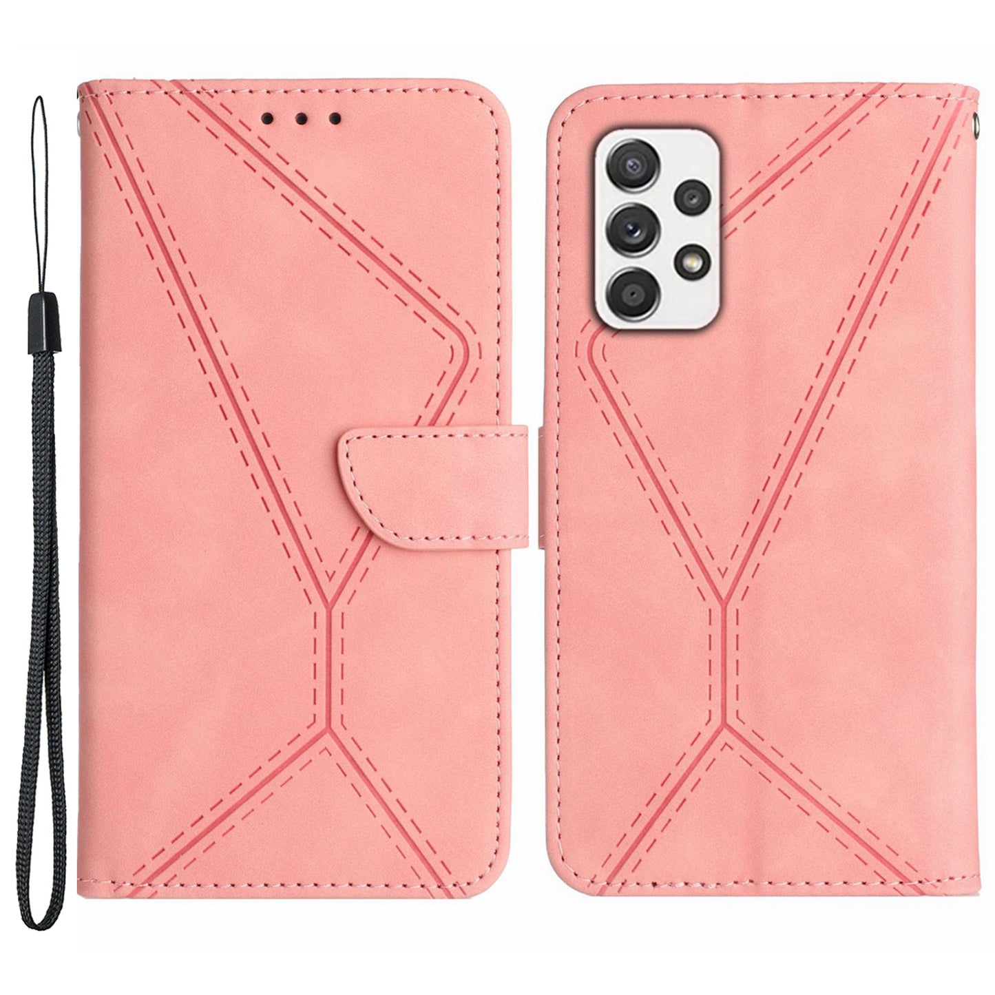 HT05 For Samsung Galaxy A33 5G Cell Phone Wallet Stand Case Imprinted Line Leather Phone Cover