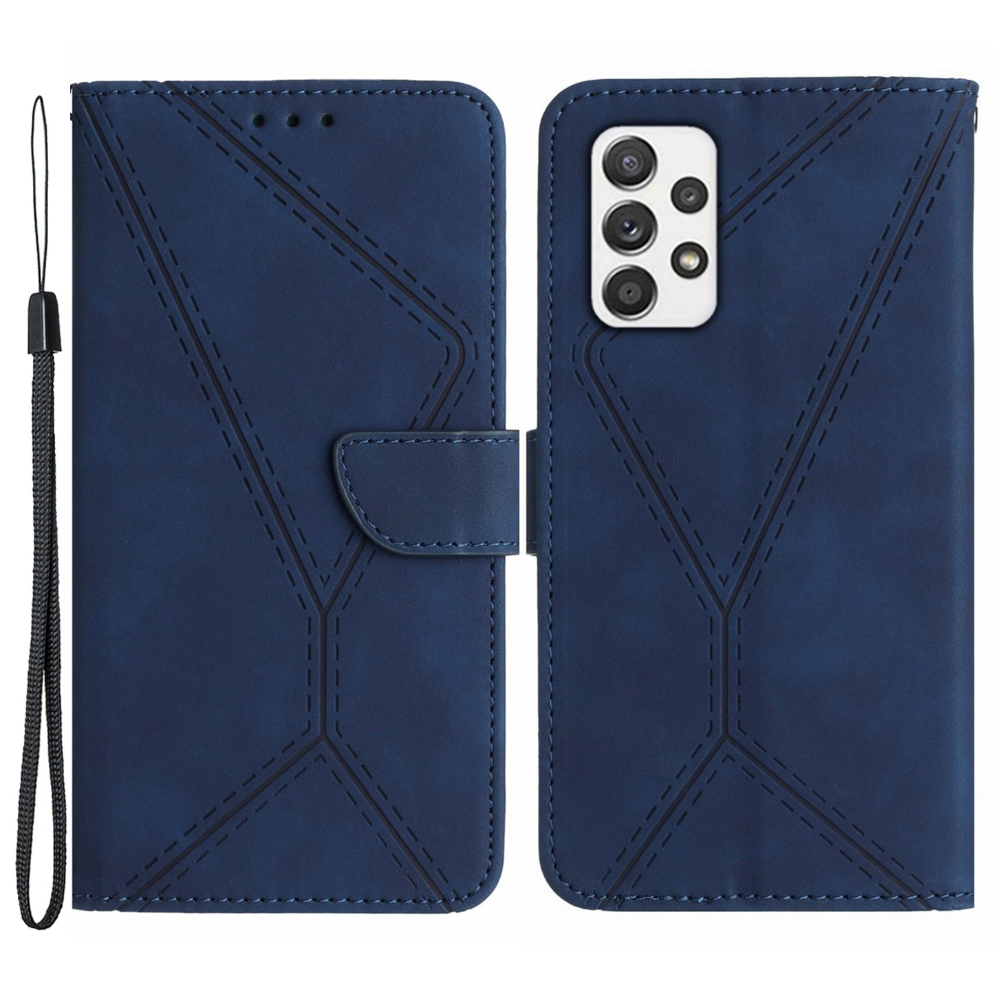HT05 For Samsung Galaxy A33 5G Cell Phone Wallet Stand Case Imprinted Line Leather Phone Cover