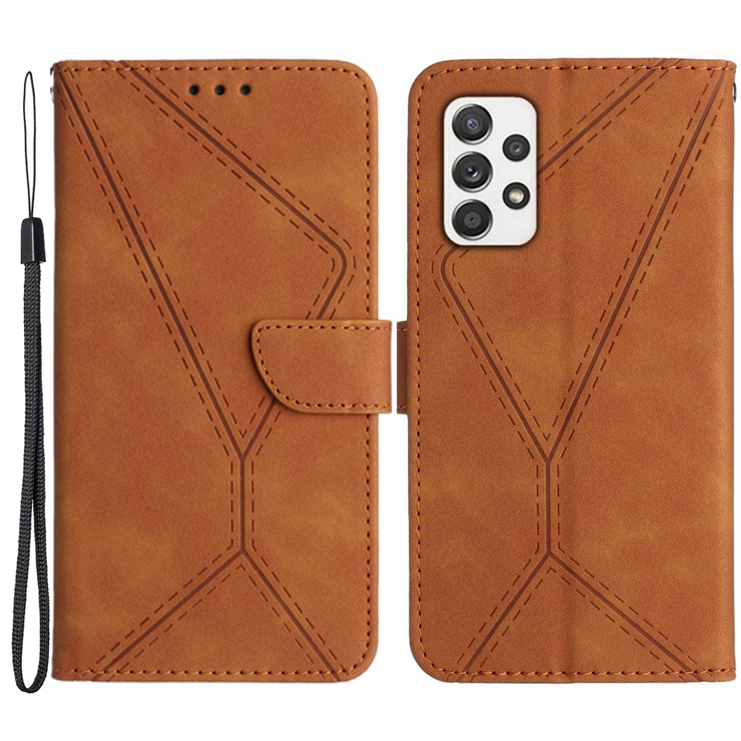 HT05 For Samsung Galaxy A33 5G Cell Phone Wallet Stand Case Imprinted Line Leather Phone Cover