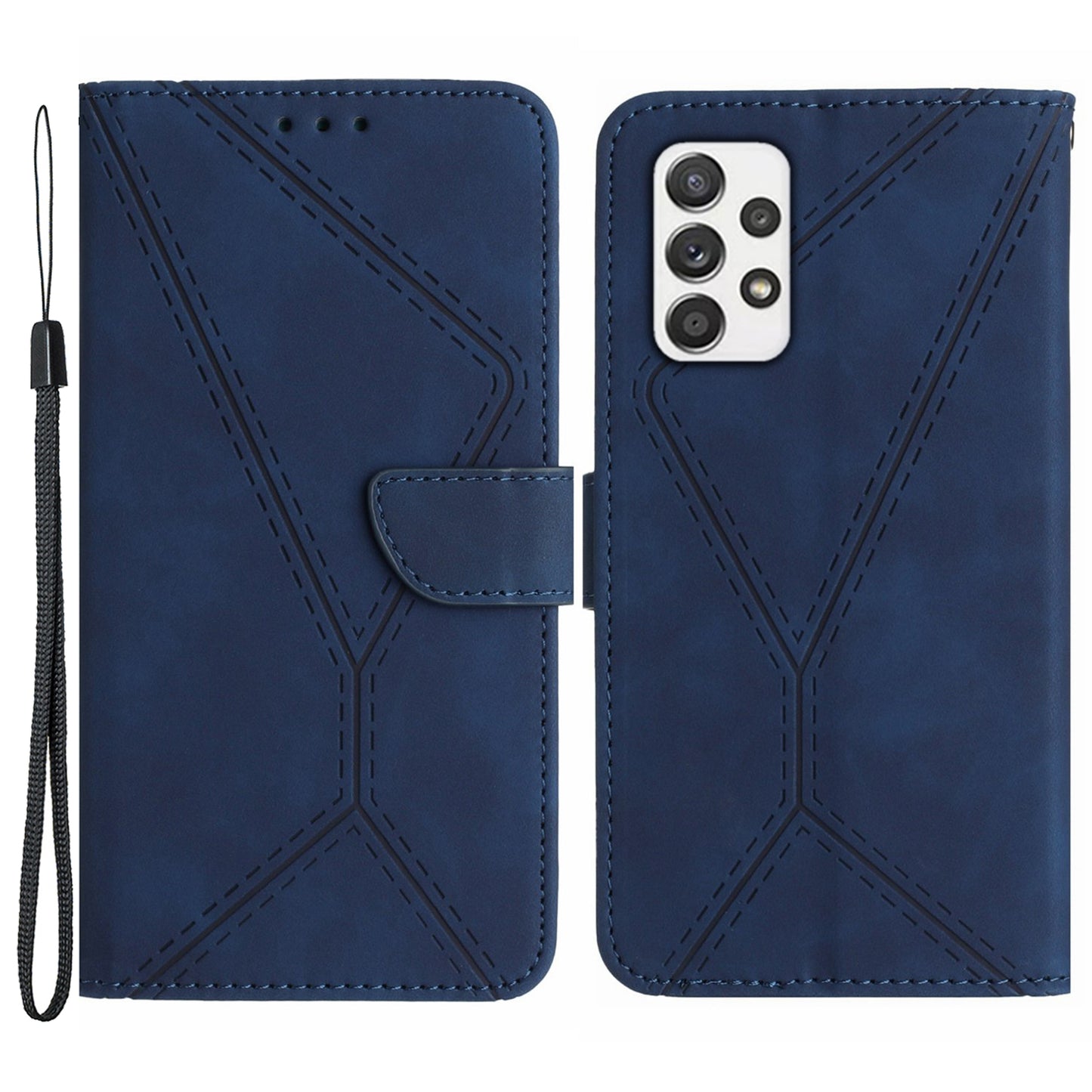 HT05 Phone Flip Case for Samsung Galaxy A53 5G Leather Cover Skin-touch Wallet Shell with Strap