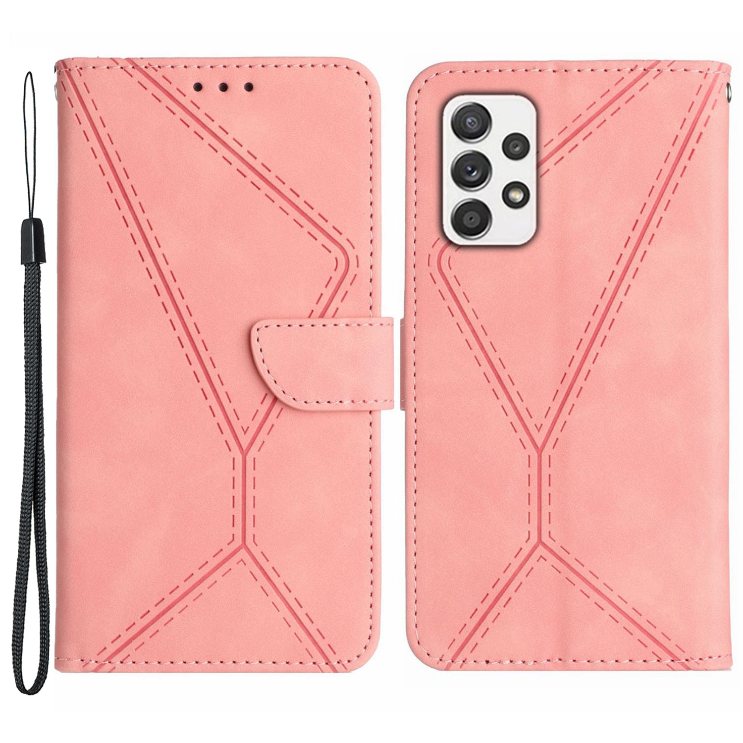 HT05 Phone Flip Case for Samsung Galaxy A53 5G Leather Cover Skin-touch Wallet Shell with Strap