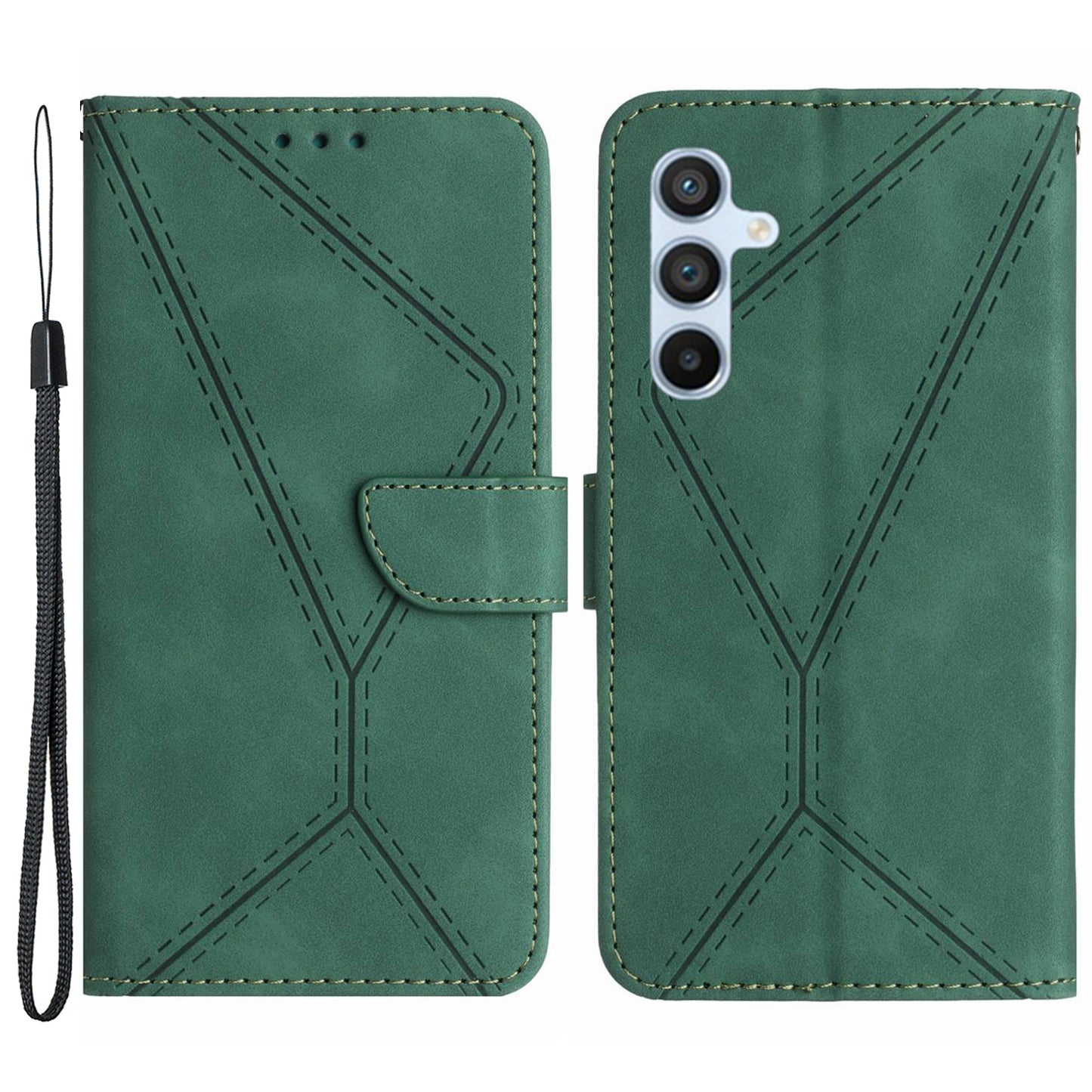 HT05 Skin-touch Phone Case for Samsung Galaxy A54 5G PU Leather Case Stand Wallet Phone Cover with Strap