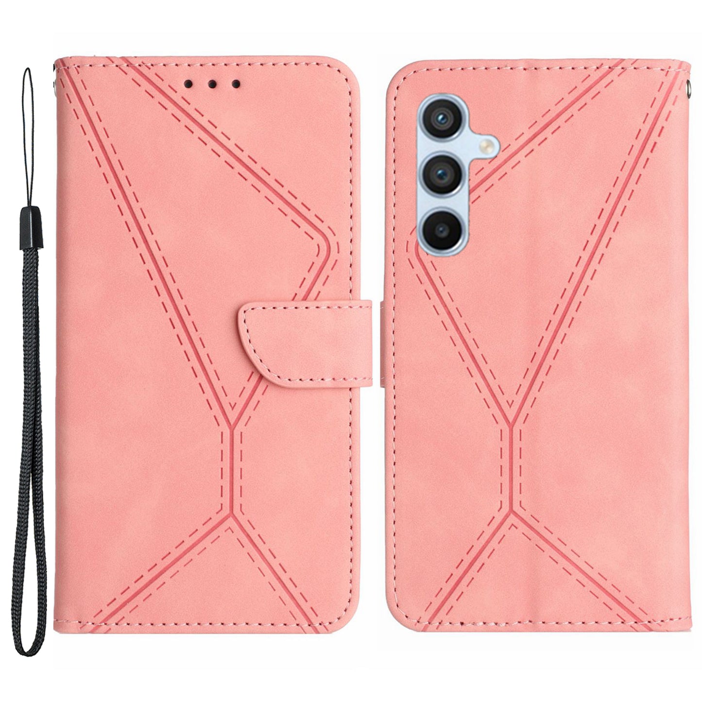HT05 Skin-touch Phone Case for Samsung Galaxy A54 5G PU Leather Case Stand Wallet Phone Cover with Strap