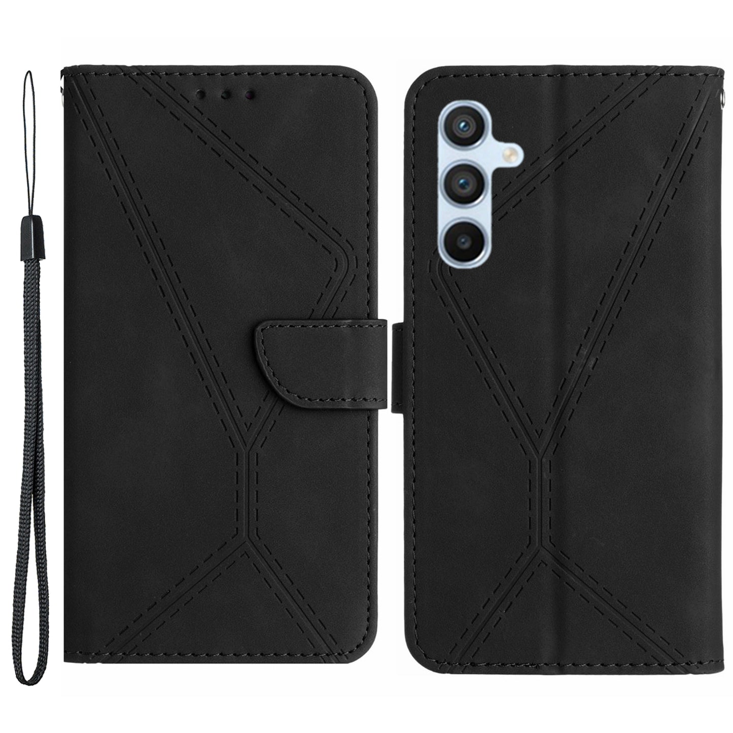 HT05 Skin-touch Phone Case for Samsung Galaxy A54 5G PU Leather Case Stand Wallet Phone Cover with Strap
