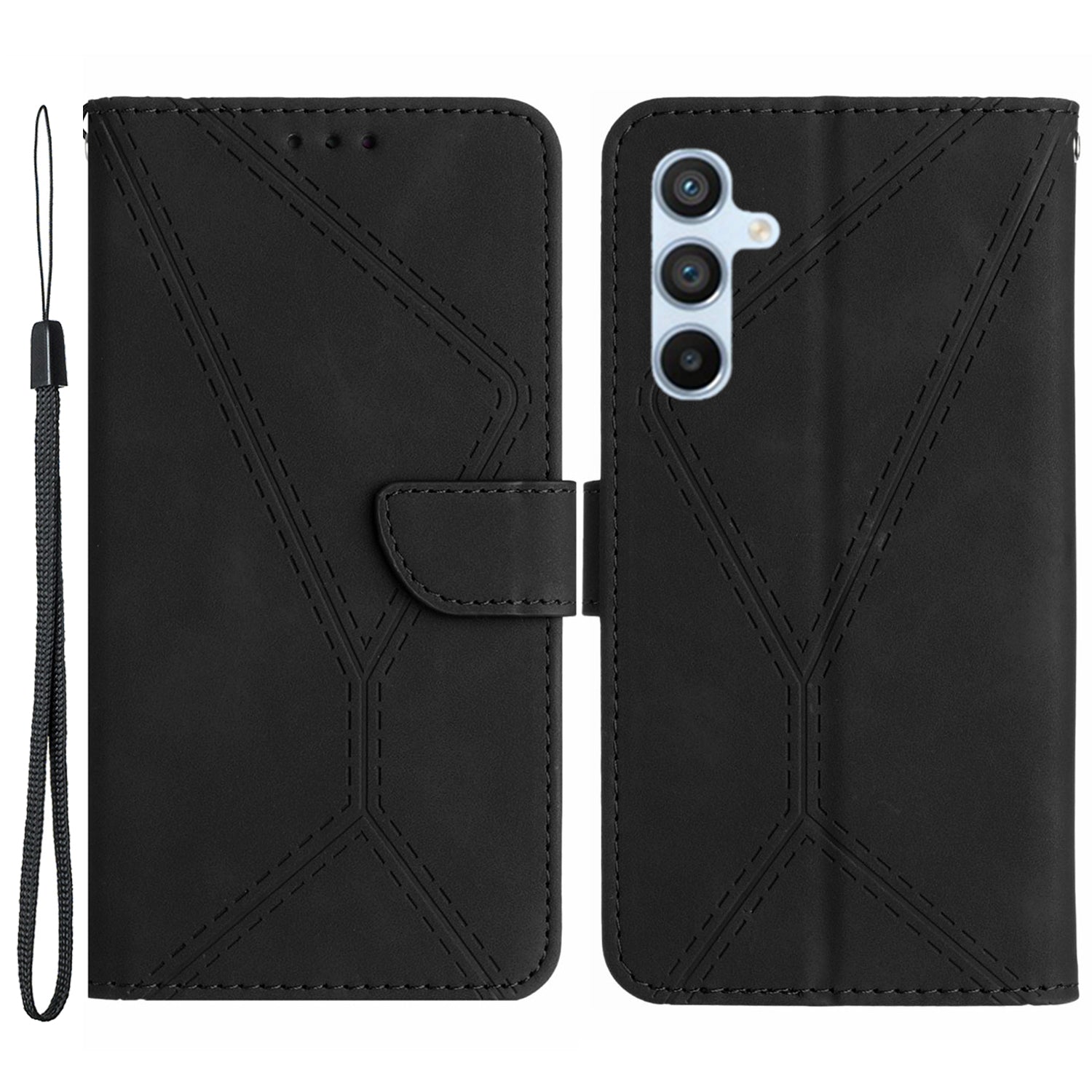 HT05 Wallet Phone Case for Samsung Galaxy A34 5G PU Leather Case Skin-touch Phone Shell with Strap