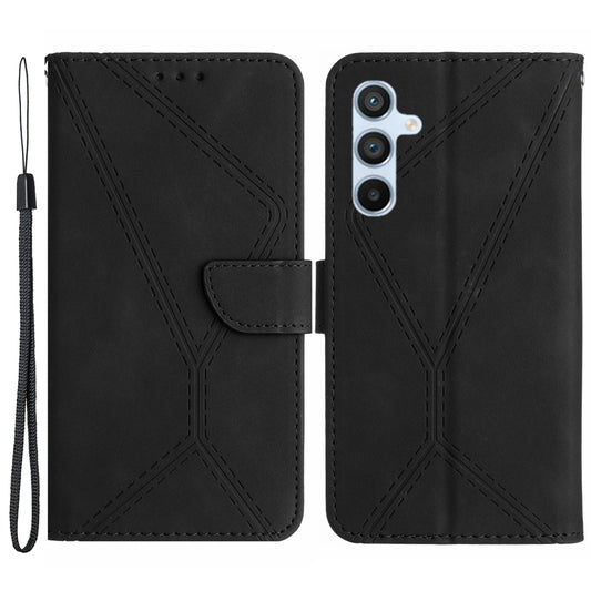 HT05 Wallet Phone Case for Samsung Galaxy A34 5G PU Leather Case Skin-touch Phone Shell with Strap