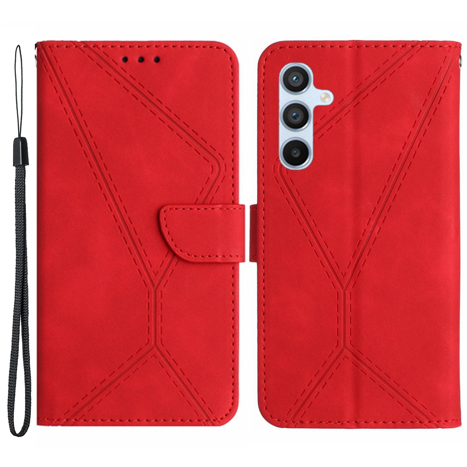 HT05 Wallet Phone Case for Samsung Galaxy A34 5G PU Leather Case Skin-touch Phone Shell with Strap