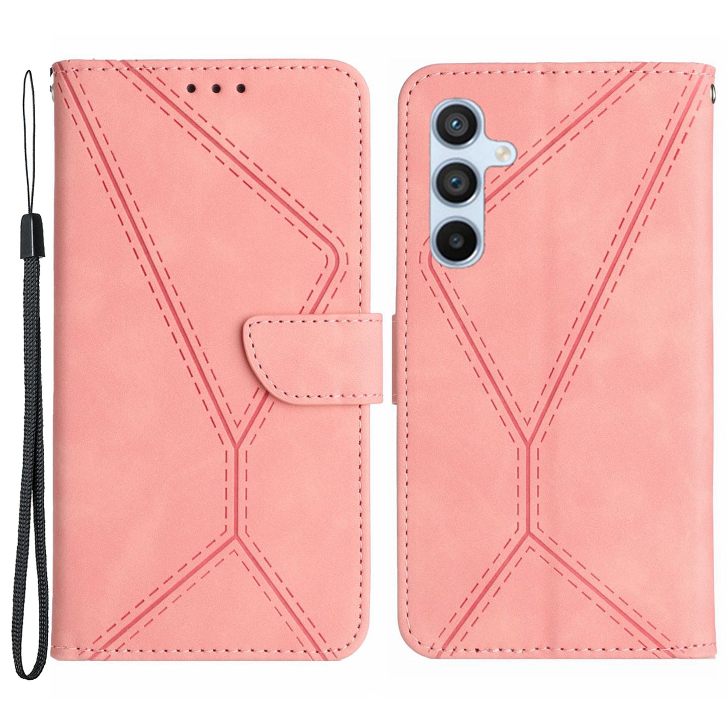 HT05 Wallet Phone Case for Samsung Galaxy A34 5G PU Leather Case Skin-touch Phone Shell with Strap