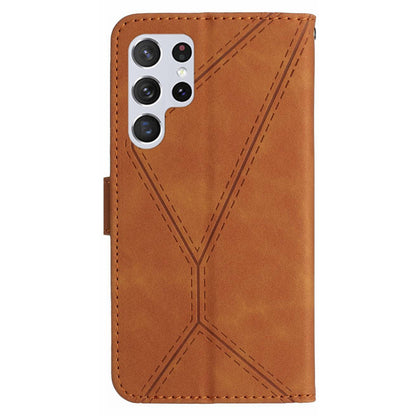 HT05 PU Leather Flip Cover for Samsung Galaxy S22 Ultra 5G Wallet Phone Case Skin-touch Phone Cover with Strap