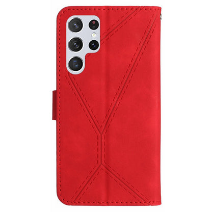 HT05 PU Leather Flip Cover for Samsung Galaxy S22 Ultra 5G Wallet Phone Case Skin-touch Phone Cover with Strap