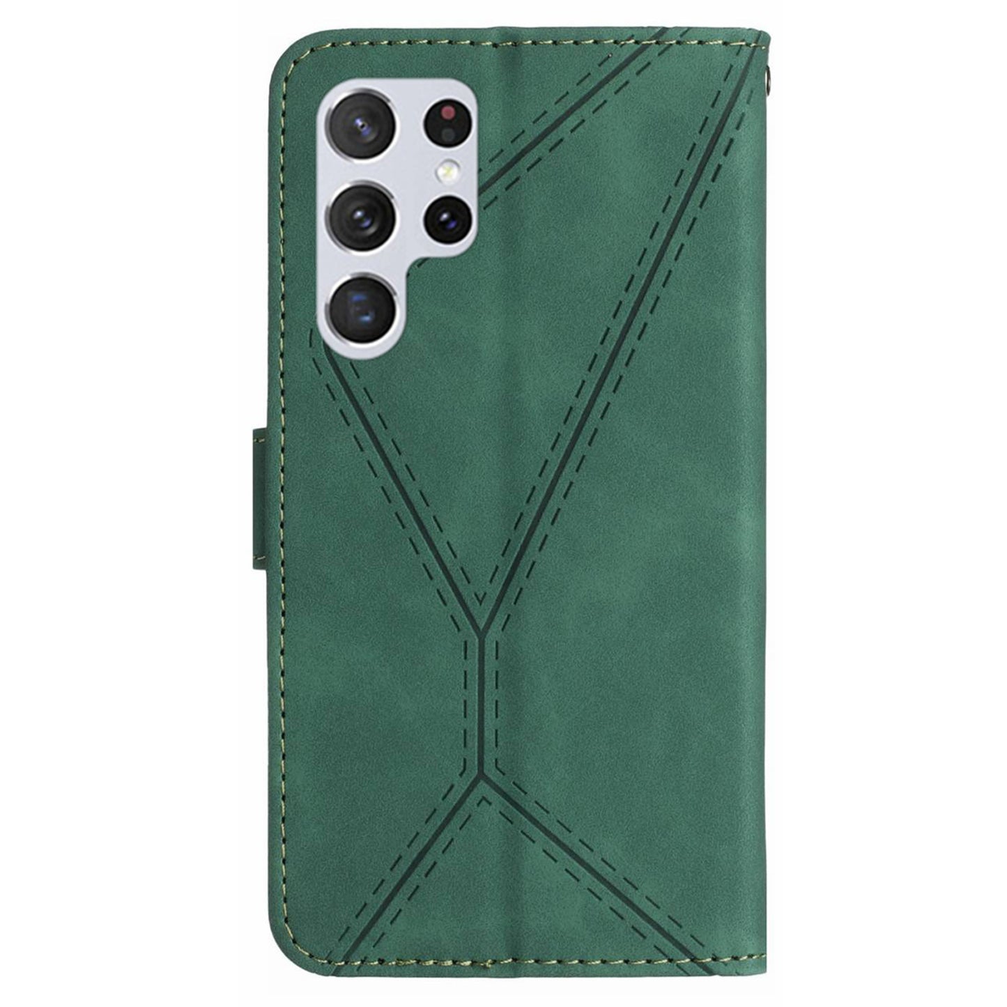 HT05 PU Leather Flip Cover for Samsung Galaxy S22 Ultra 5G Wallet Phone Case Skin-touch Phone Cover with Strap