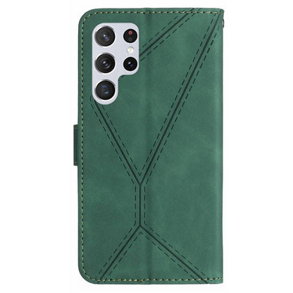 HT05 PU Leather Flip Cover for Samsung Galaxy S22 Ultra 5G Wallet Phone Case Skin-touch Phone Cover with Strap