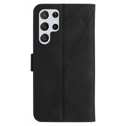 HT05 PU Leather Flip Cover for Samsung Galaxy S22 Ultra 5G Wallet Phone Case Skin-touch Phone Cover with Strap