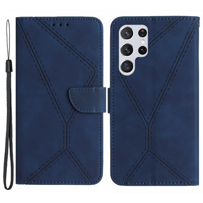 HT05 PU Leather Flip Cover for Samsung Galaxy S22 Ultra 5G Wallet Phone Case Skin-touch Phone Cover with Strap