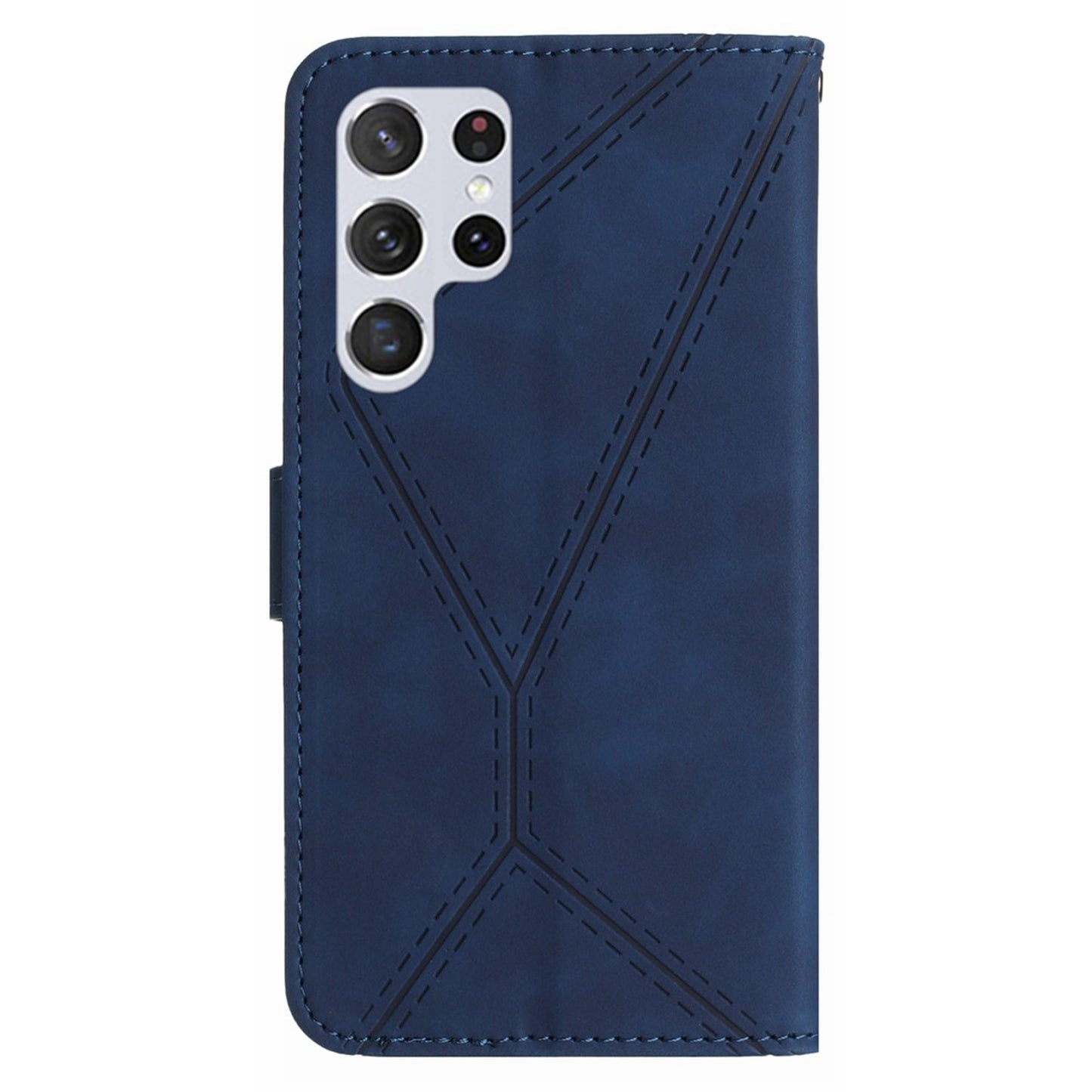 HT05 PU Leather Flip Cover for Samsung Galaxy S22 Ultra 5G Wallet Phone Case Skin-touch Phone Cover with Strap