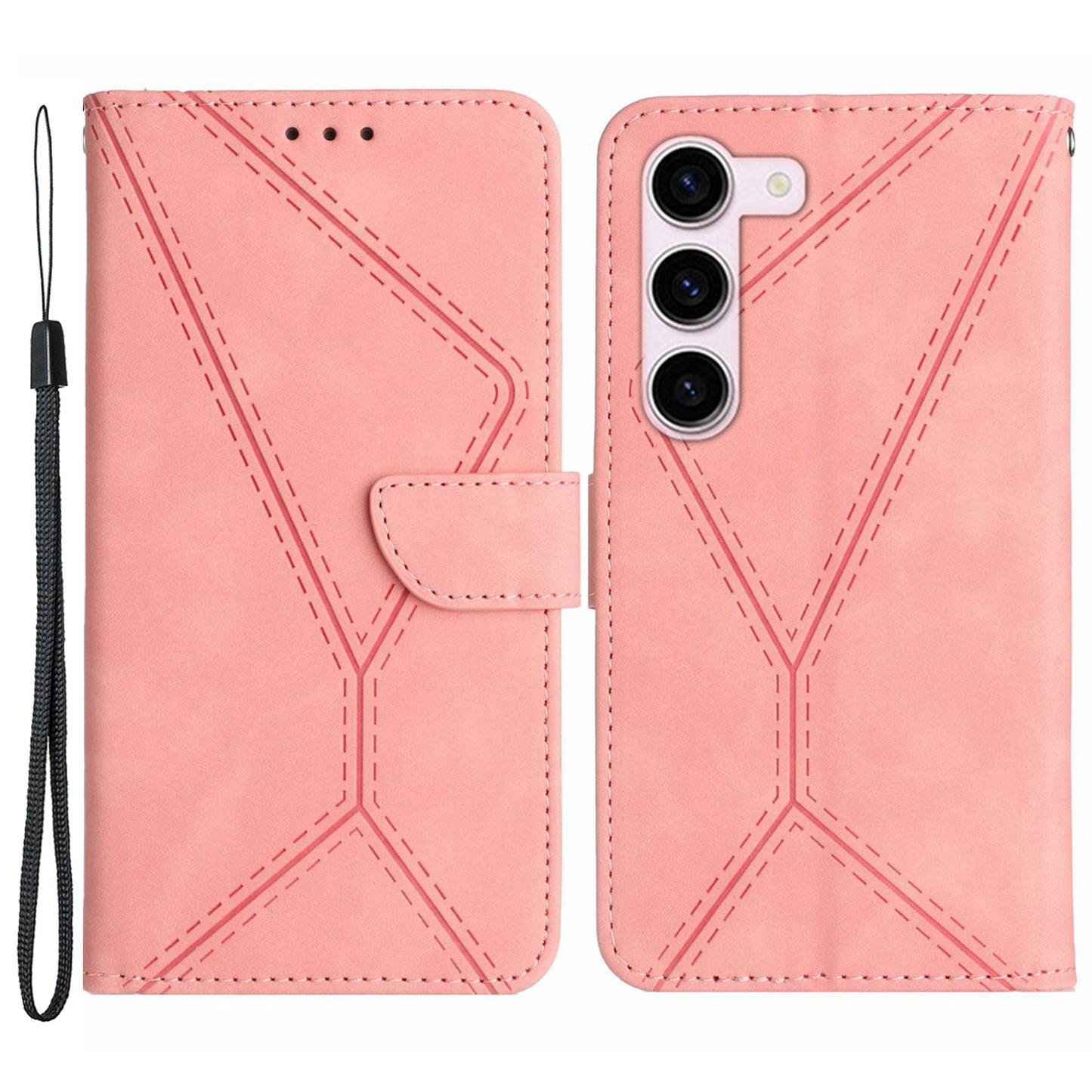 HT05 Shockproof Phone Case for Samsung Galaxy S23 Skin-touch PU Leather Wallet Cover with Strap