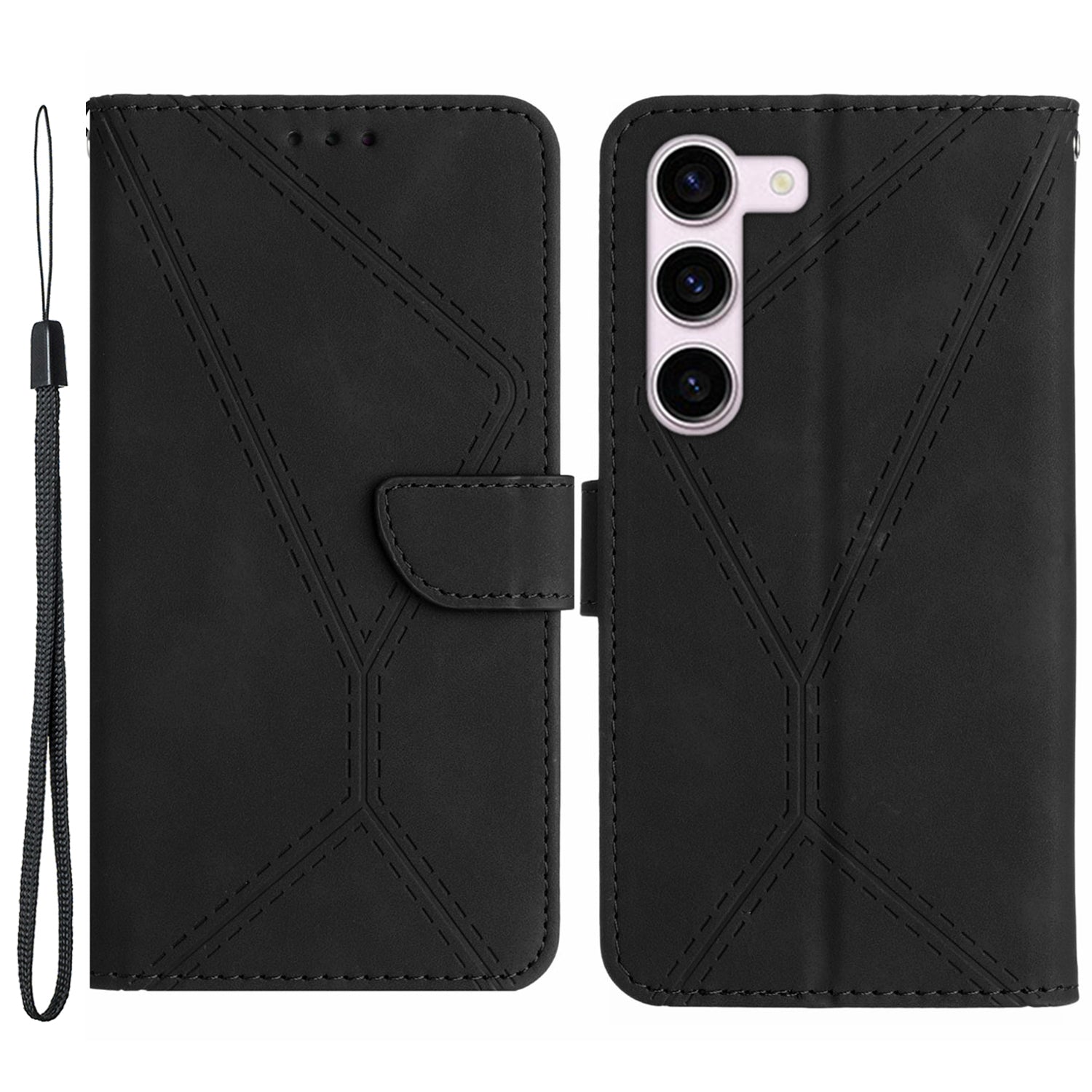HT05 Shockproof Phone Case for Samsung Galaxy S23 Skin-touch PU Leather Wallet Cover with Strap
