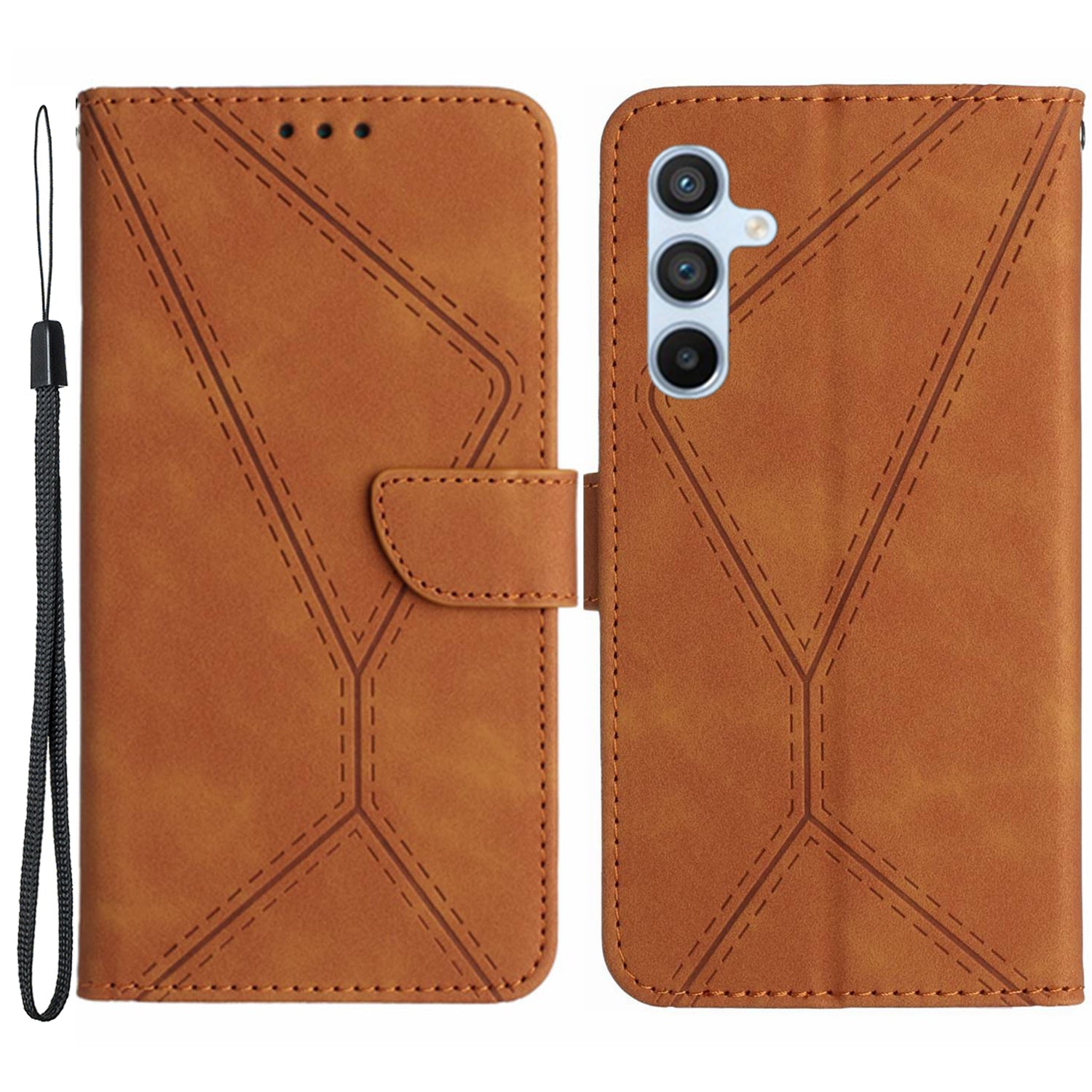 HT05 Skin-touch PU Leather Cover for Samsung Galaxy M54 5G / F54 5G Anti-Drop Wallet Phone Case with Strap