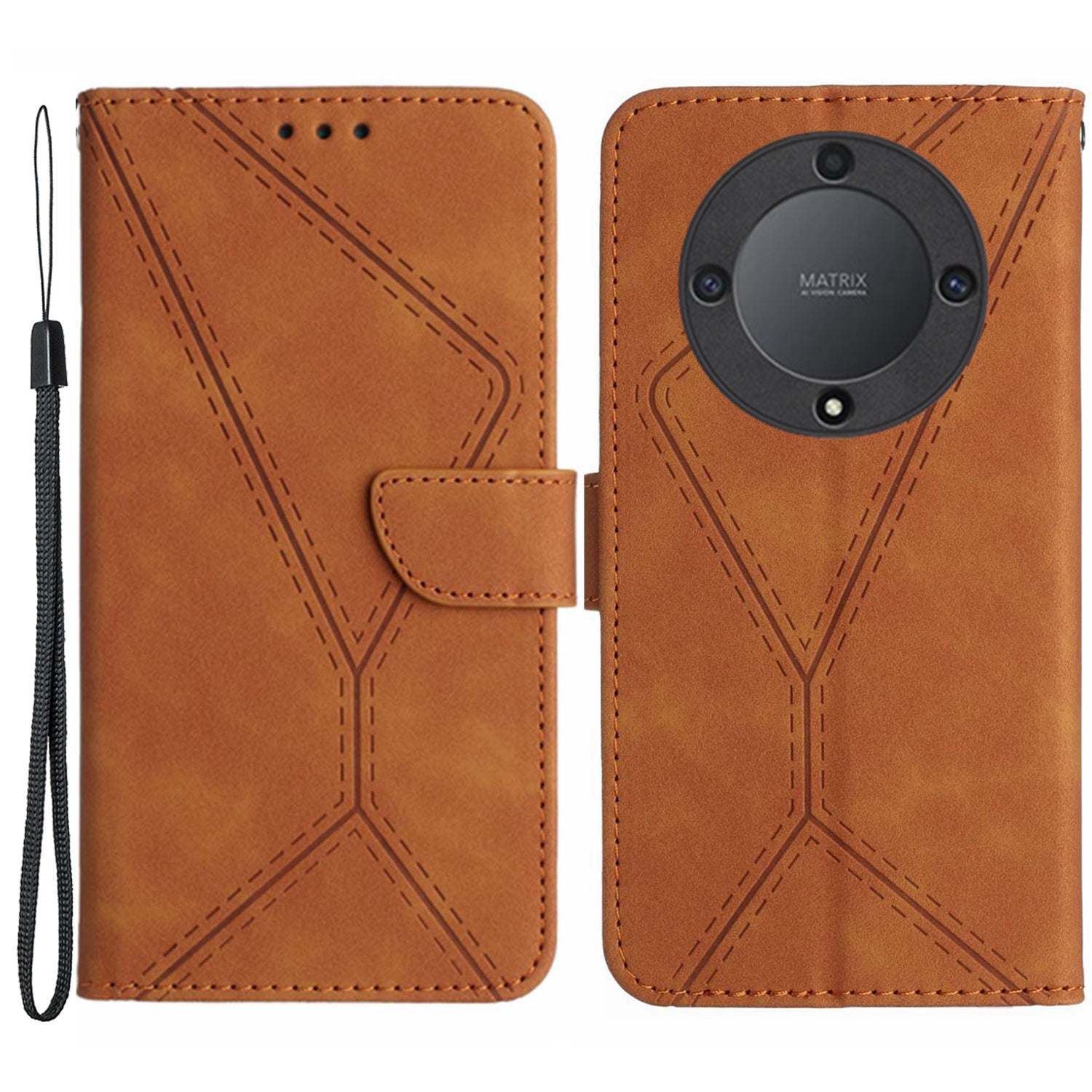 For Honor Magic5 Lite 5G / X9a 5G Anti-Drop Phone Case HT05 Skin-touch PU Leather Wallet Cover with Strap
