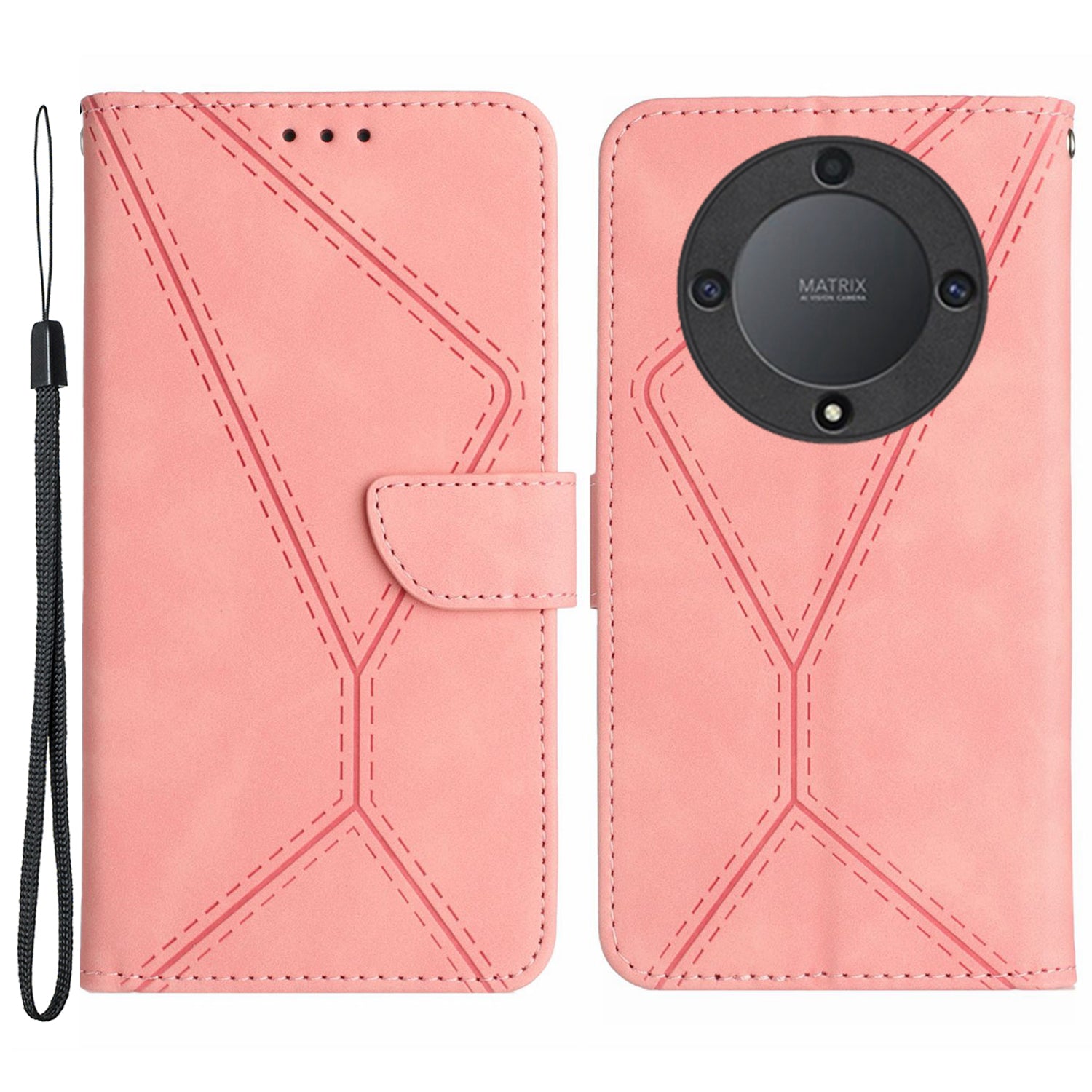 For Honor Magic5 Lite 5G / X9a 5G Anti-Drop Phone Case HT05 Skin-touch PU Leather Wallet Cover with Strap