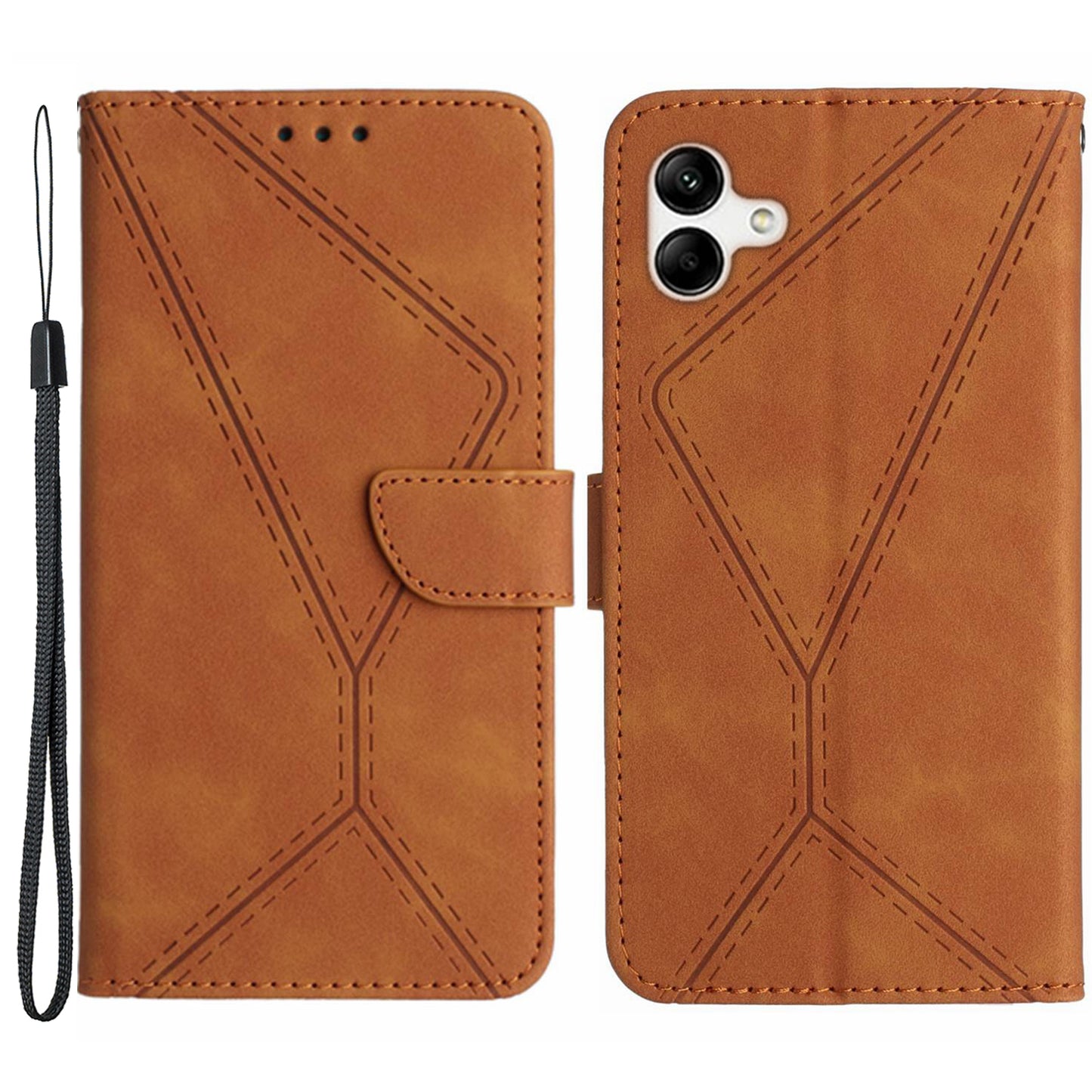 HT05 Imprinted Line Phone Case for Samsung Galaxy A04e 4G / M04 4G / F04 4G Wallet Stand Skin-touch PU Leather Cover