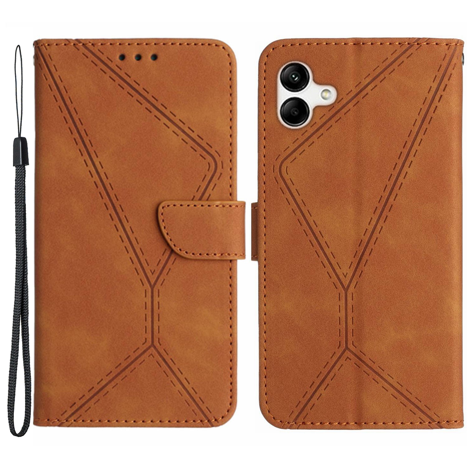 HT05 Imprinted Line Phone Case for Samsung Galaxy A04e 4G / M04 4G / F04 4G Wallet Stand Skin-touch PU Leather Cover